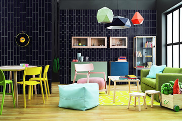 Семейная гостиная в темном клинкере